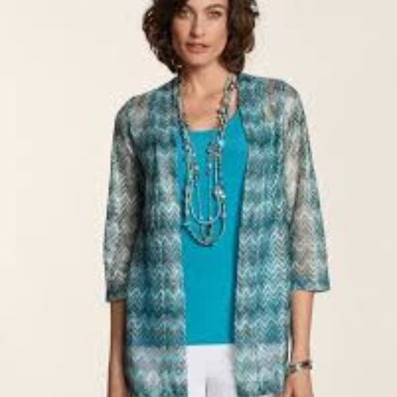 Chico's Chevron Stitch Jacket & Matching Shell Bundle Sz 8 - Picture 1 of 16